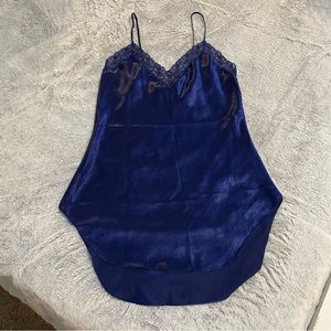 Victoria's Secret Deep Blue Satin Lace-Trim Slip Chemise